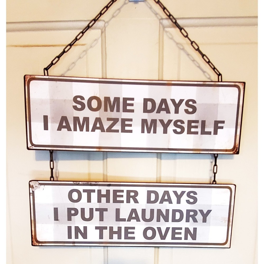 New Retro 2-Piece Metal Sign Funny Home Decor Wall Hanging Metal Chain 18" Long